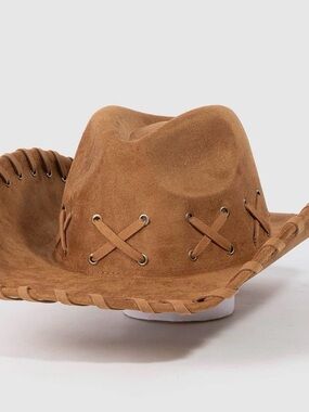 Women's Brown Suede Western Cowboy Hat with Laced Trim